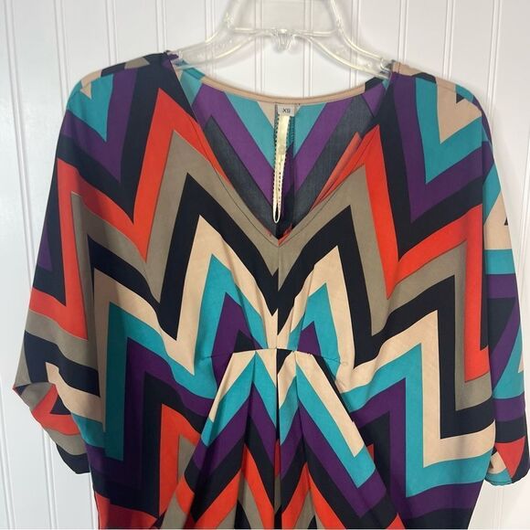 Uncle Frank Dress XS Colorful Chevron Stripes Y2K Women Mini V-neck - Picture 3 of 7